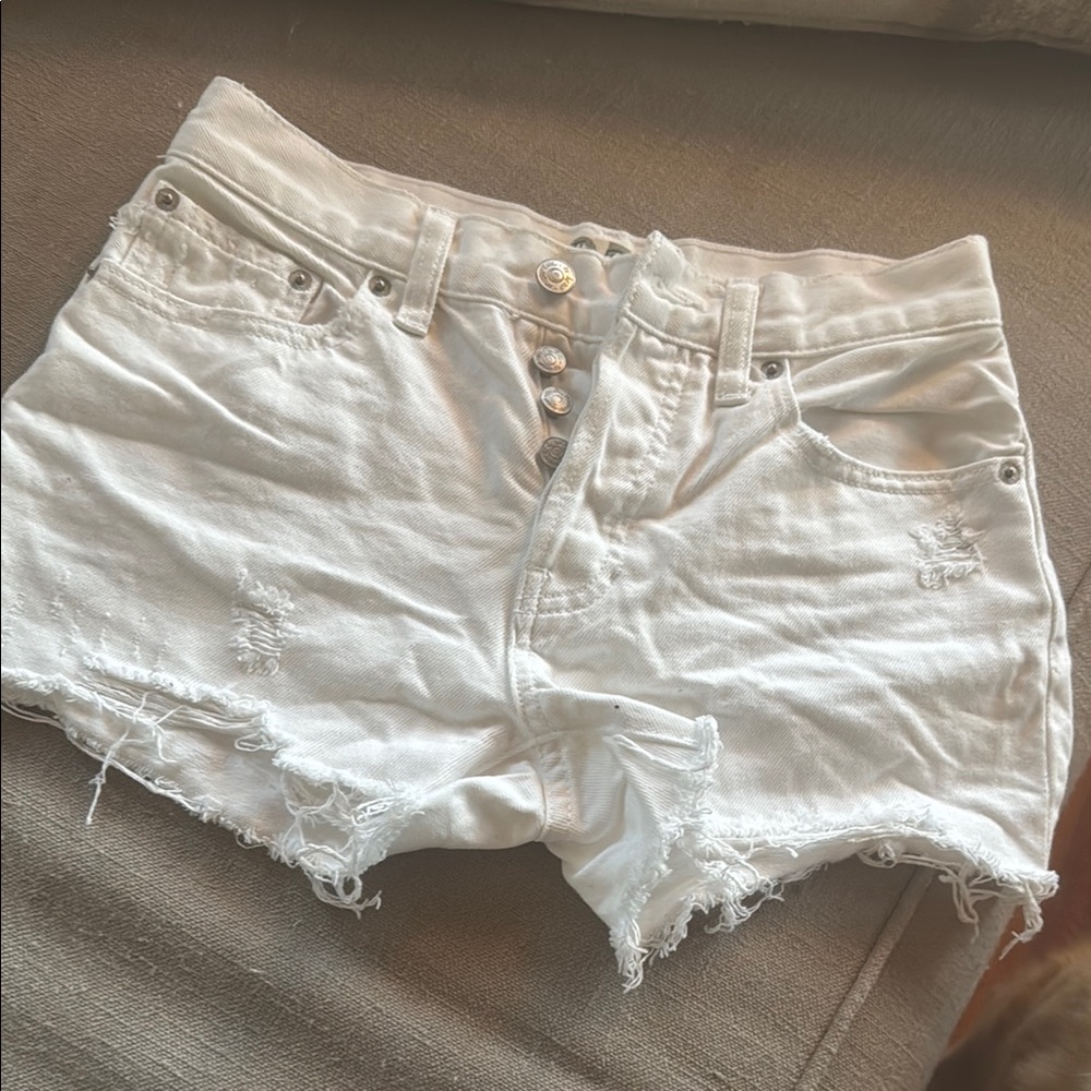 We the free White Distressed Denim Shorts button fly size 25